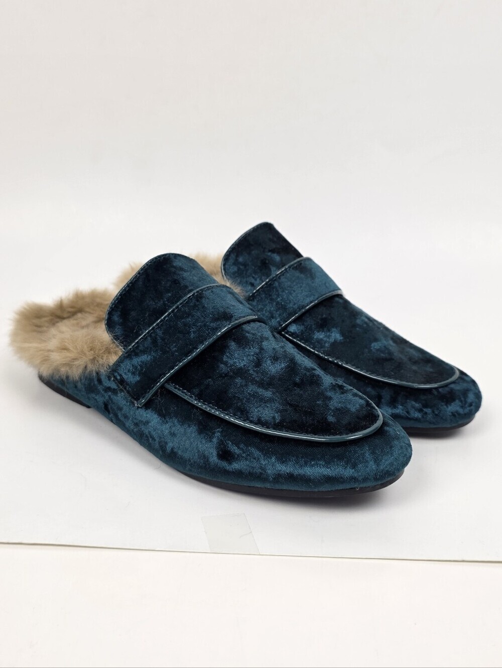 Steve Madden Kaden Green Velvet Fur Smoking Flats Loafer Mule - 7.5 - Picture 4 of 11